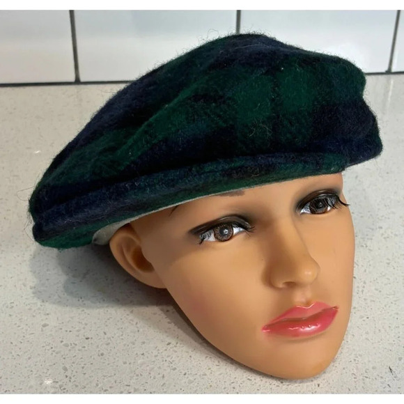 Vintage Country Gentleman Plaid Newboy Cabbie Classic Flat Hat Cap Blue Green - Picture 1 of 6